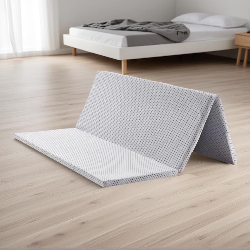 Foldable and breathable mattress, 3 levels of firmness, removable, convenient to carry (white, single, 195L x 97W x 5D cm, 5.0, 5, 5 cm)