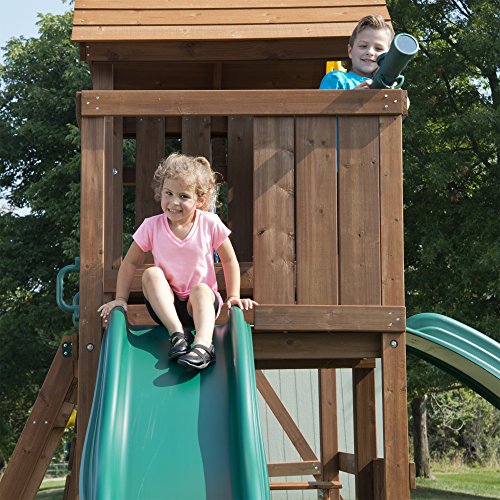 Swing-N-Slide Mont Eagle Play Set With Two Swings, Two Slides, Rock Wall And Picnic Table , Green #TOP5