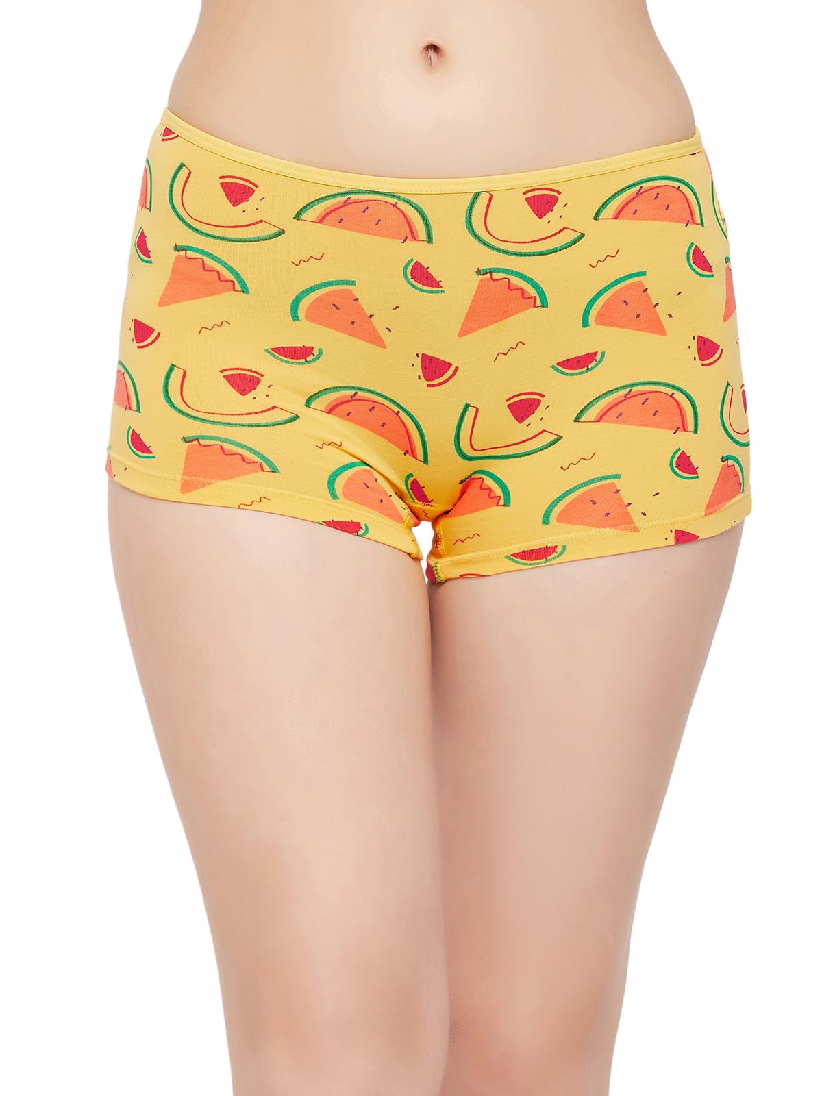 CloviaWomen's Cotton Mid Waist Printed Boyshorts, Yellow, 46