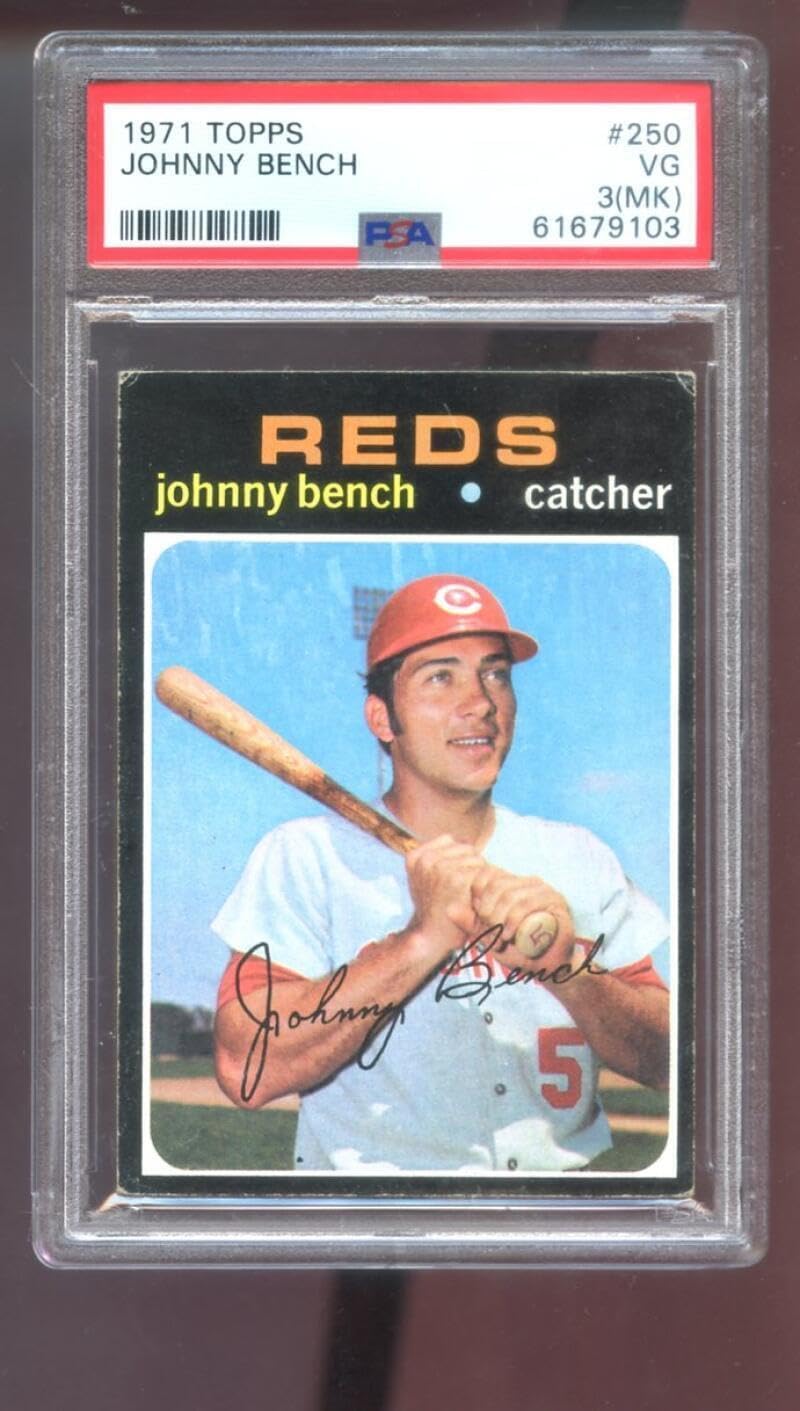 1971 Topps #250 Johnny Bench PSA 3 (MK) Graded Baseball Card MLB Cincinnati s - Slabbed Baseball Cards