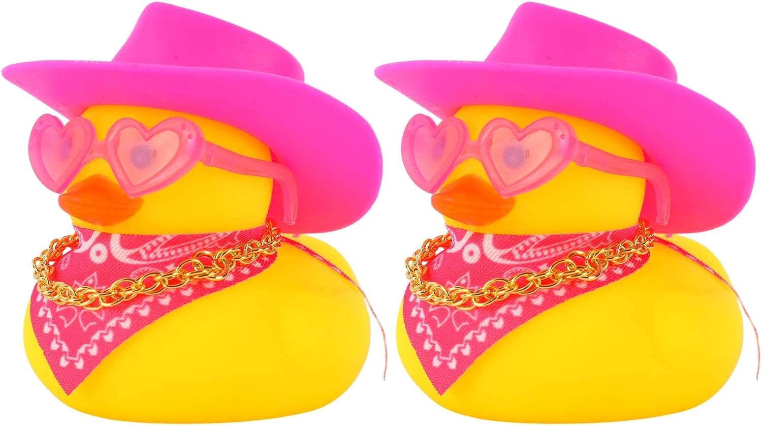 2pcs Rubber Duck Car Ornaments, Funny Rubber Ducks Car Dashboard Decorations Duck Car Accessories with Cowboy Hat Mini Scarf Necklace and Sunglasses for Car Desk Office Decor