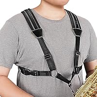 POGOLAB Saxophongurt, Harness Saxophongurt aus Leder, Saxofonhalter Saxophone Strap mit Metallhaken, Doppelter Schultergürtel aus Leder verstellbare für Saxophon, Alt, Bariton, Tenor, Blasinstrument