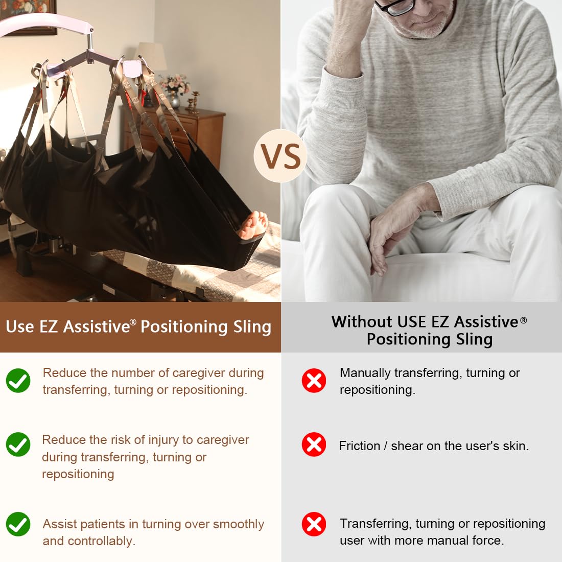 EZ Assisitve Patient Lift Sling for Positioning,Full Body Patient Lift Sling for Transfering, Lift Sling for Home or Medical Use (Black)