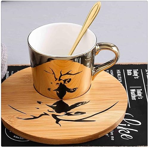 Taza de café de porcelana de oro y platillo de cerámica juegos de té creativo cocina tazas de café tazas para café decoración del hogar (color B)