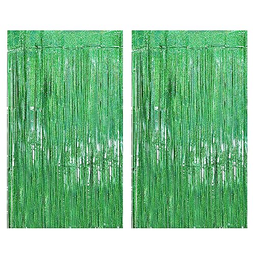 Drucilla Tende Metalliche Tinsel, 2 Pezzi Foil Tenda a Frange Scintillante Shimmer per Sfondo Fotografico e Decorazioni Festa Sfondo Compleanno Nozze Baby Shower, 1m x 2m, Verde