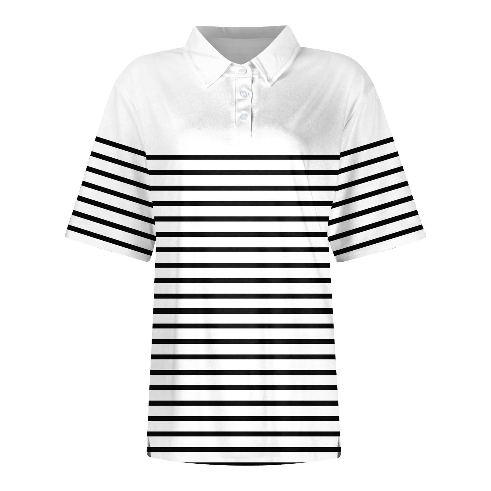 Polo à Manches Courtes pour Femme - Élégant - Rayé - T-Shirt de Golf - Col en V - Haut Doux et Confortable - pour Femme - avec Boutons