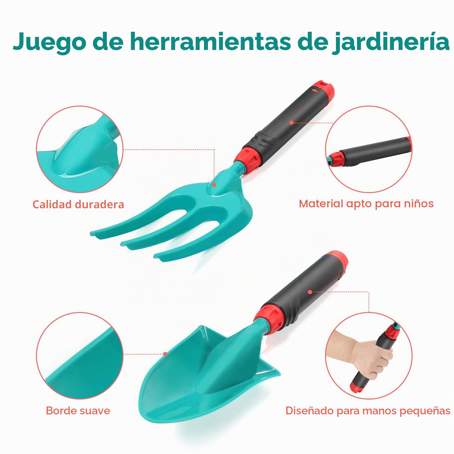 CUTE STONE - Carretilla infantil para niños, juego de herramientas para jardinería, juguetes de jardín con carretilla, guantes, rastrillo de mano, pala, doble azada, juguetes para interior y exterior