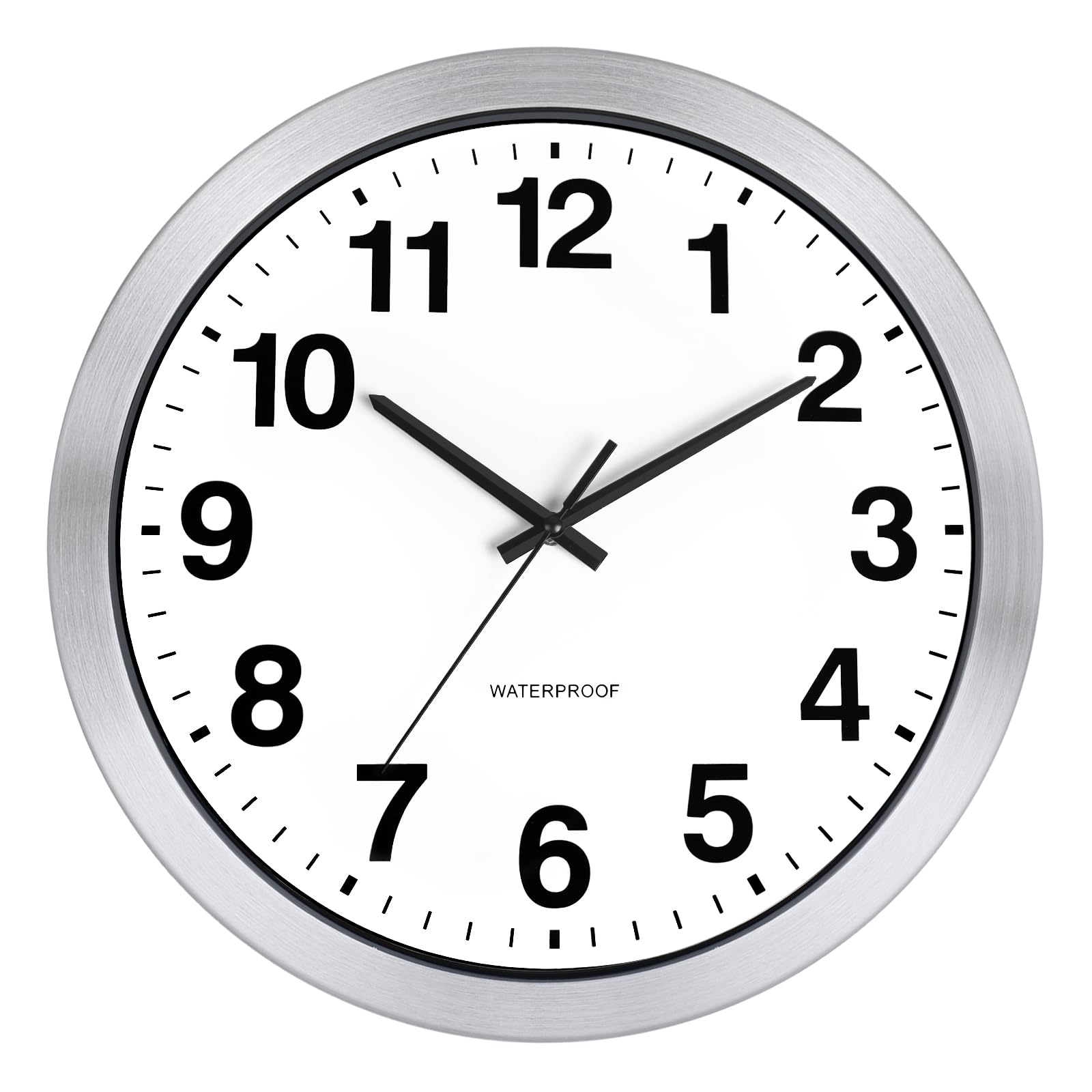 KIZLOC 40cm Outdoor Garden Clocks Waterproof, Silent Non-Ticking Battery Operated Quartz Metal Wall Clock for Outside, Home (Silver)