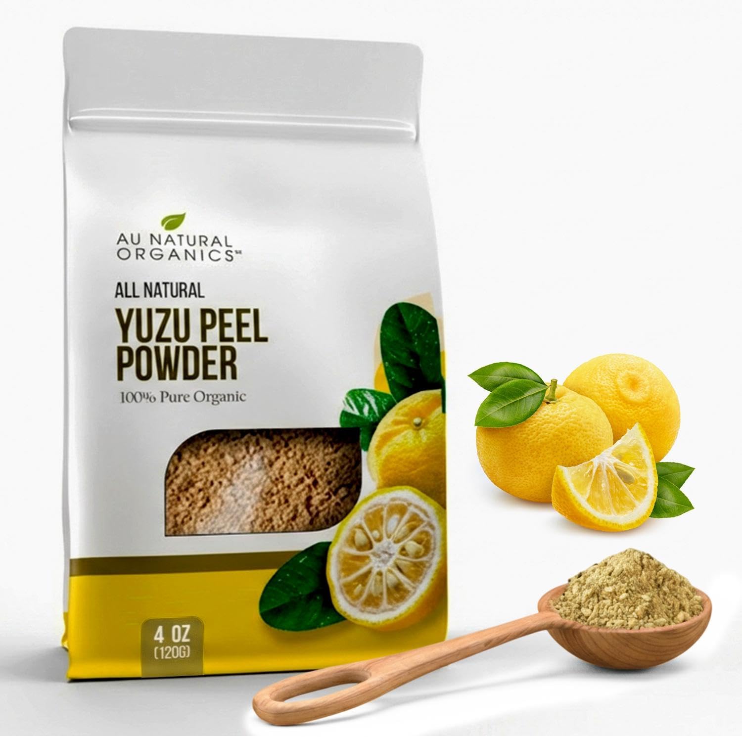 Au Natural Organics Yuzu Peel Powder – Improve Blood Flow Treatment | Muscle Relaxer | Sauce Spice | Powdered Yuzu for Hair, Nails & Skin | Immune System Booster, Lemon Bath Salts | 120 gm