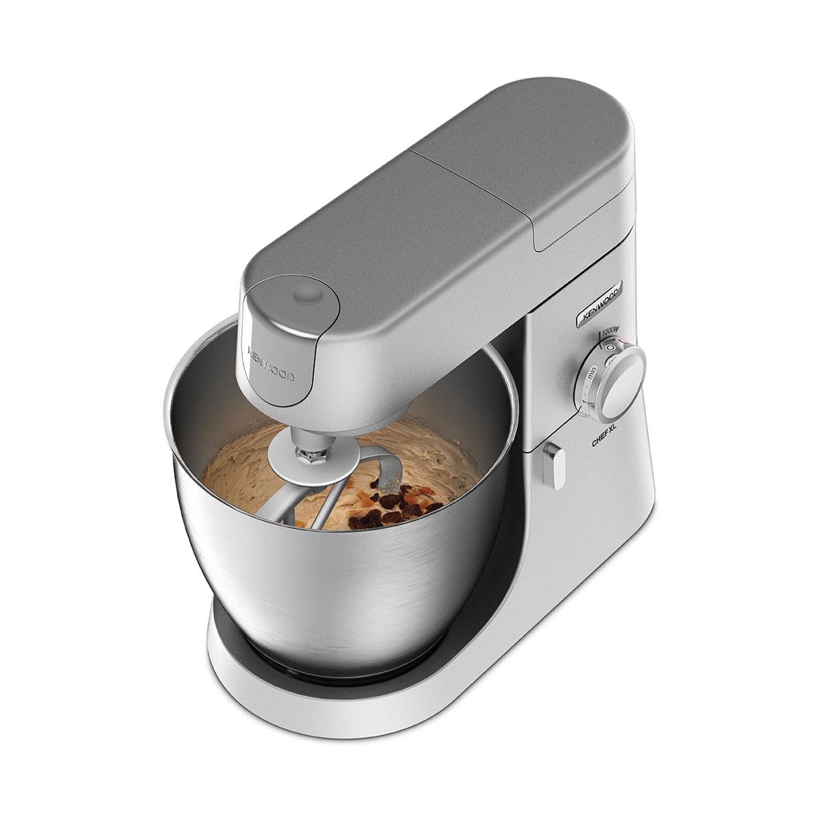 Kenwood KVL4100S Robot pâtissier planétaire Chef XL, robot de cuisine mixeur, 1200 W, grand bol de 6,7 litres, 3 accessoires de mélange, réglage électronique de la vitesse et Pulse, acier, argent