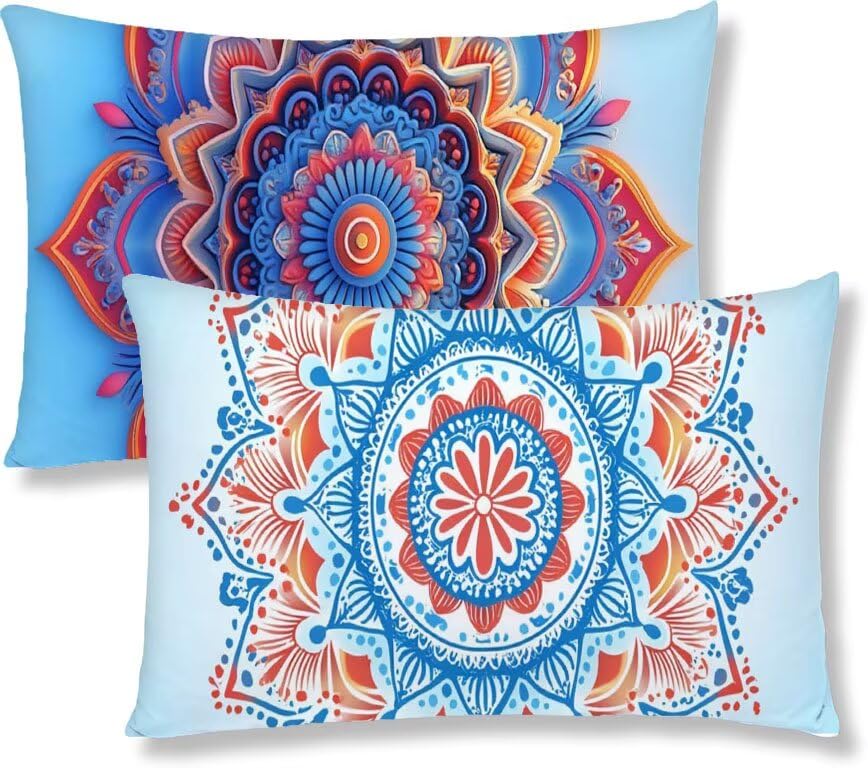 Taie Oreiller 30x50 Lot de 2 Velours Bleu Canape Mandala