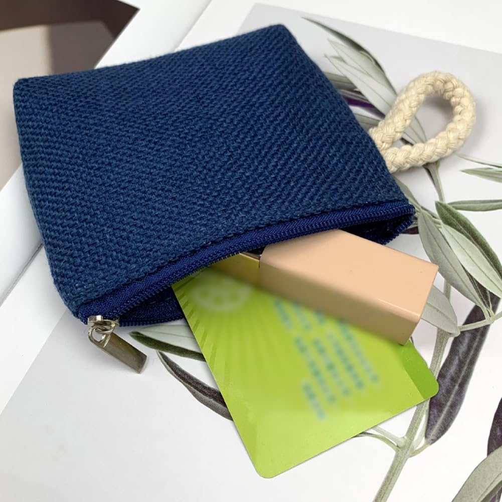 6 Pcs 3.6 x 4.4 Inch Small Burlap Coin Purses Zipper Change Pouch Bag Fabric Credit Card Pocket Pouches Mini Makeup Lipstick Bag Portable Travel Cosmetic Bags Organizer for Men Women