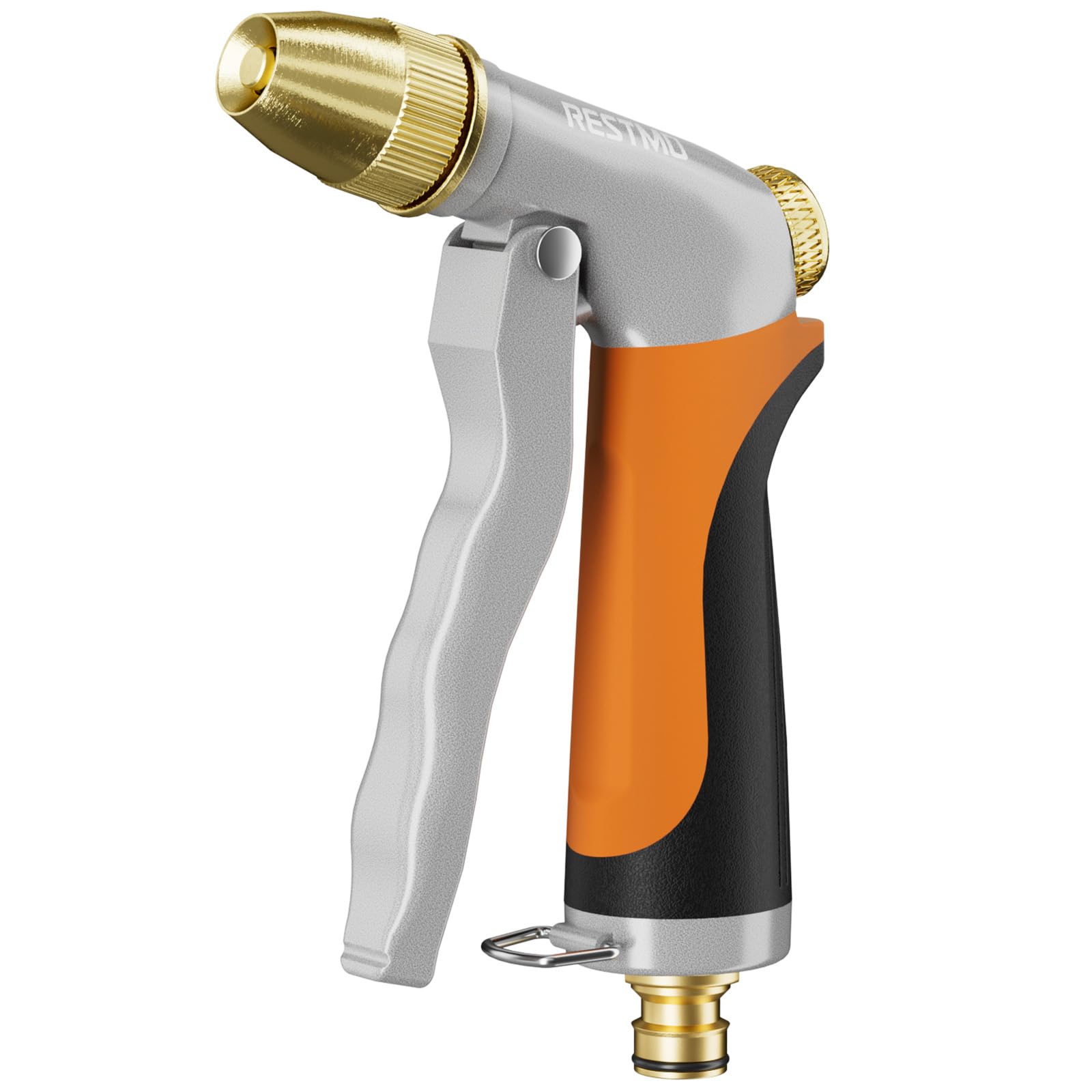 RESTMO Gartenbrause Metall, Gartenspritze Einstellbarer Wasserfluss mit Kontinuierlicher Sperrfunktion, handbrause garten für Gartenbewässerung, Autowäsche, Gehwegreinigung - Orange