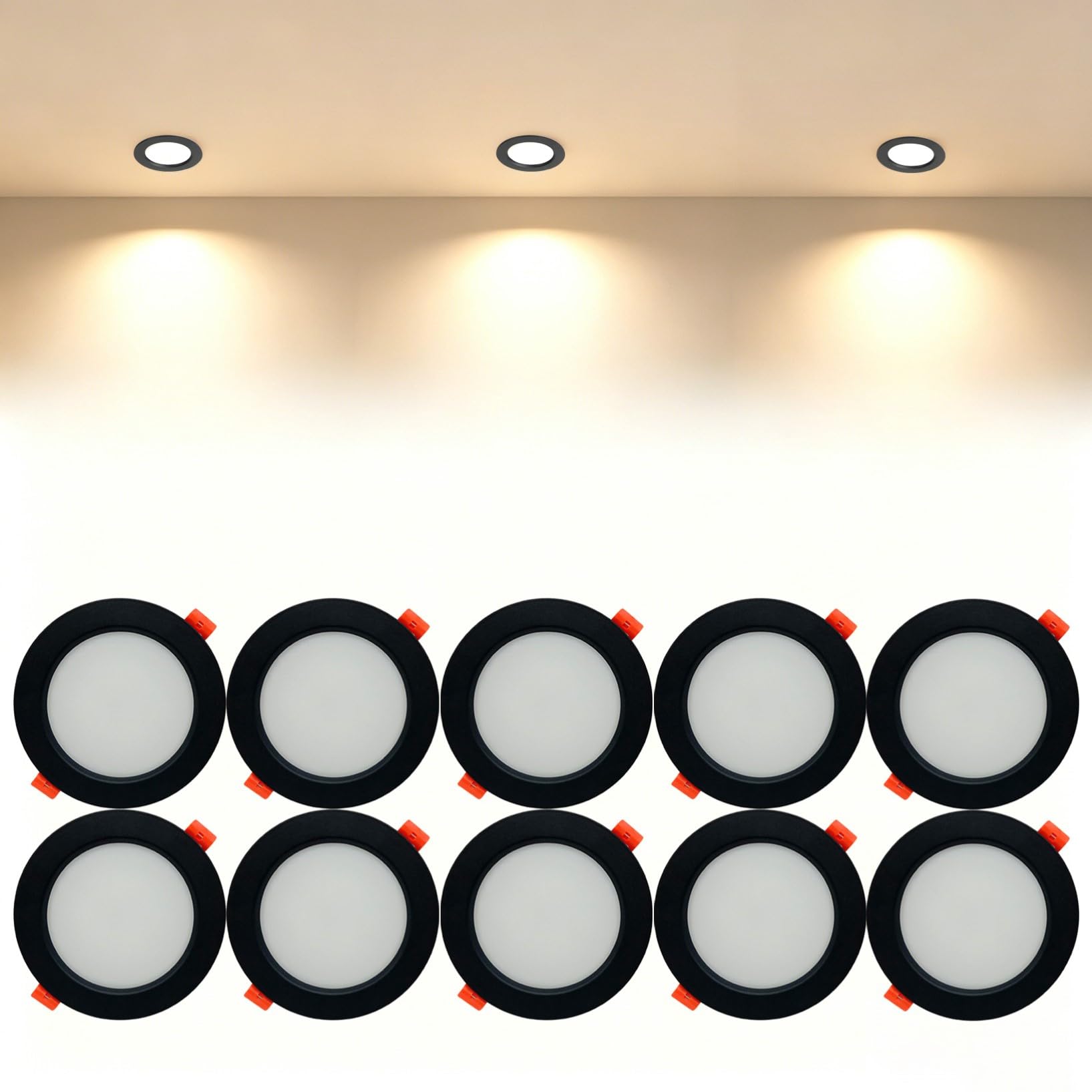 VOGHMOLD 24W Ultra Slim LED Downlight Recessed Ceiling Light 8 inch, 3000K Spot Lights Black Aluminum Trim, Cut Φ190-210mm, AC110-240V Panel Lighting for Office Hallway Closet, 10 Pack
