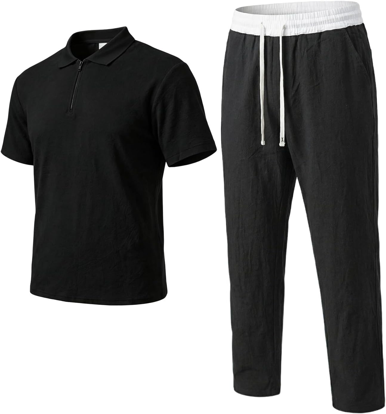 Men's 2 Piece Linen Solid Polo Shirt and Pants Set