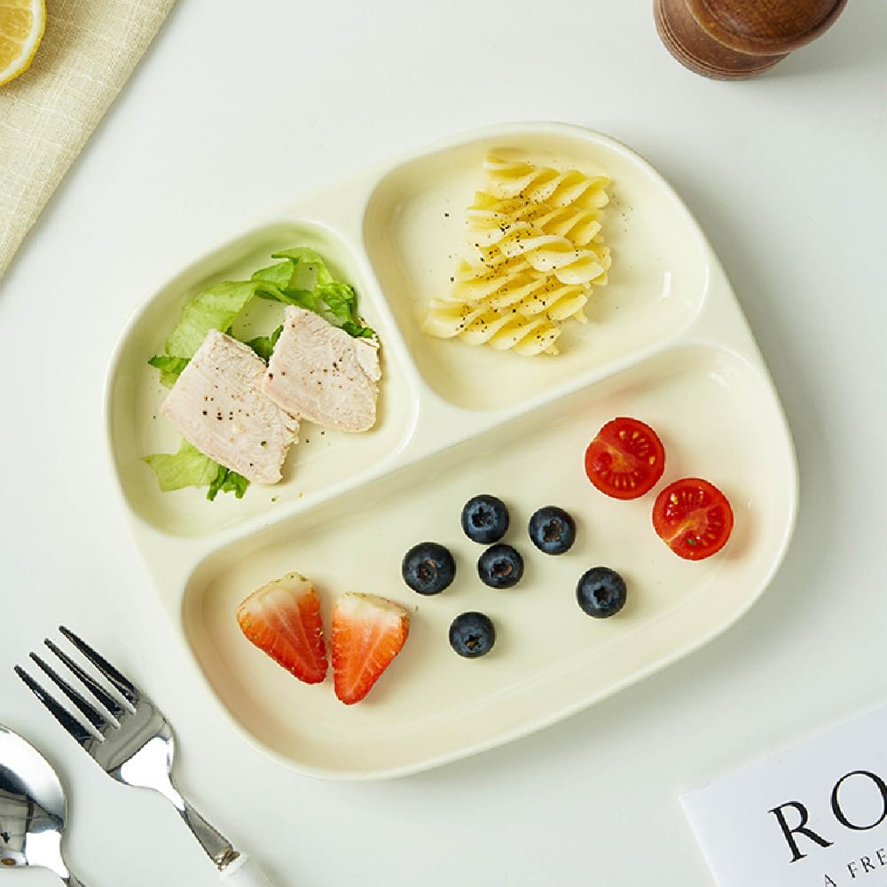 Vaisselle Pratique Repas OnePine Assiette Compartiment Adulte Porcelaine, Rectangulaire Assiette De Contrôle De Portions Assiette Séparation Aliments