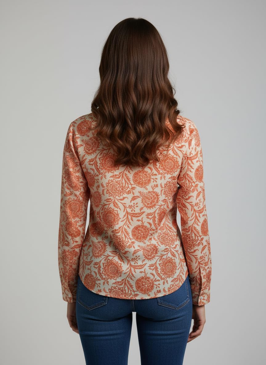 ANNI Designer Bedrucktes Damenhemd aus Baumwollmischgewebe, langärmelig, normale Passform, Hemdkragen, legere Bürokleidung, elegante Western-Kleidung für den Alltag, Hochzeit, Party