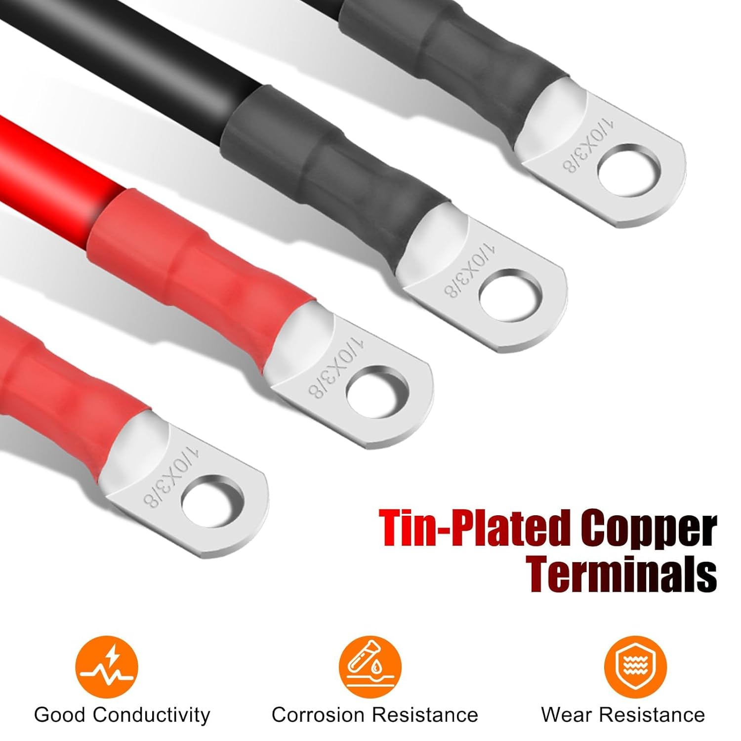 Linkstyle 4PCS 1/0 AWG Battery Cable Kit 12 Inch, Heavy Duty High Current Pure Copper Inverter Cables with 3/8" Tinned Copper Lugs, for Inverter, Solar, Marine, RV