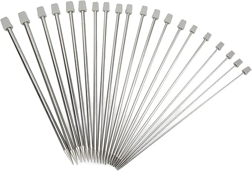 Miniatura 1 de Kit de 22 agujas de tejer, 9.8 in de longitud, acero inoxidable de 0.079 in-0.315 in, brillante, amplia aplicación, juego de agujas de tejer de