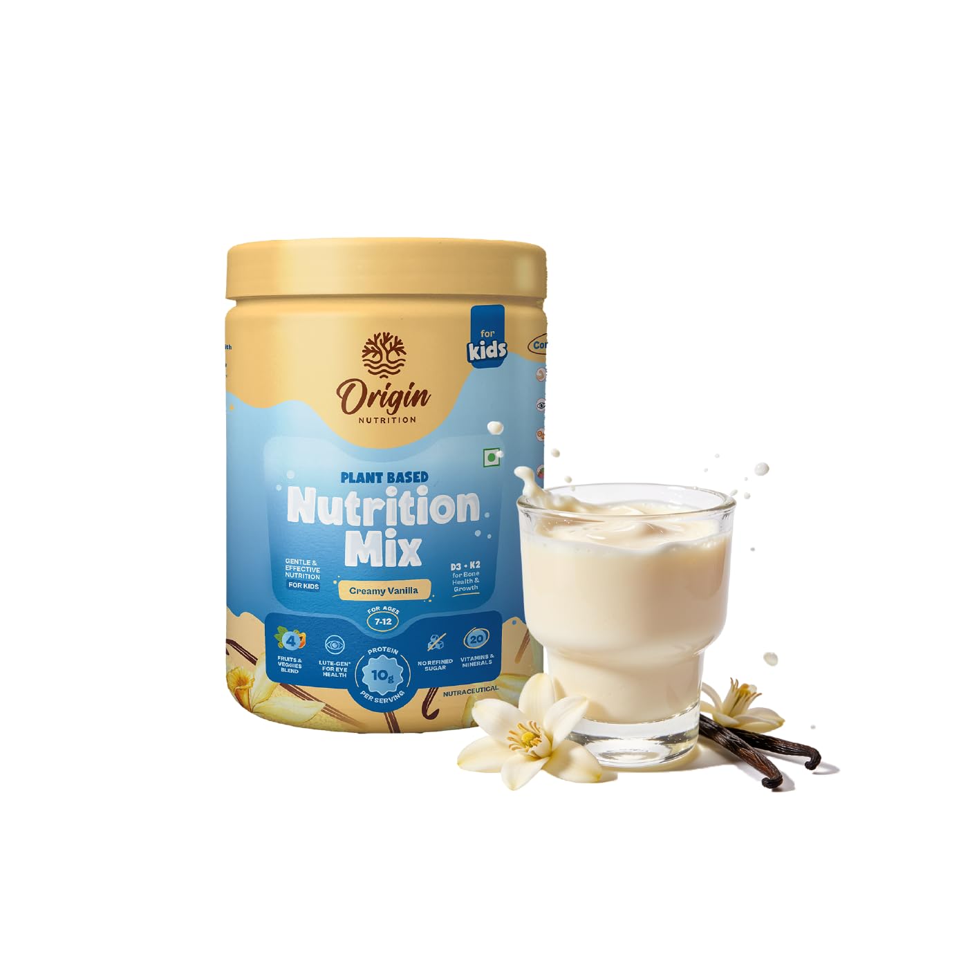 Origin Nutrition Complete Plant Based Nutritional Drink for Kids | Ages 8-12 | 10gm Vegan Protein with 18 minerals and vitamins, Probiotics for Easy Digestion | Balanced Supplement for Growth, Energy, Immune Function & Brain Development | Go Go Fuel Vanilla 400gm-image-19