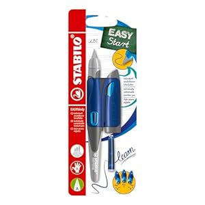 STABILO - Ergonomischer Schulfüller für Rechtshänder mit Anfänger-Feder A - EASYbirdy in mitternachtsblau/azur - inkl. Patrone und Einstellwerkzeug - blau (löschbar)