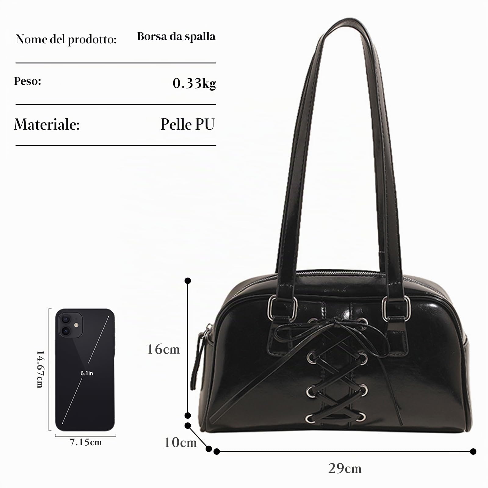 Elegante Borsa a Mano da Donna PU Pelle Impermeabile a Spalla Piccolo per la Spesa Ascellare Moda Viaggio Lavoro Shopping Tote Nero
