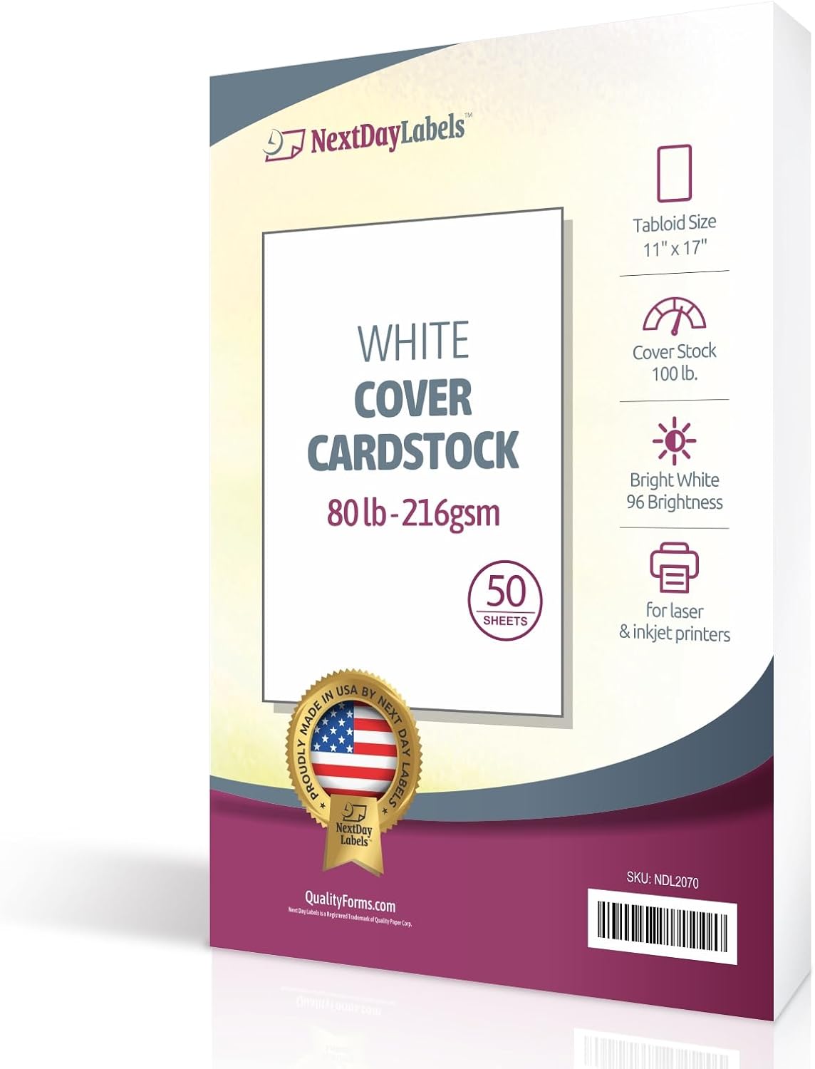 NextDayLabels - 80 lb. (216 gsm) Cover Card Stock, 50 Sheets per Pack, Great for Printing, School Projects, Flyers, Invitations, Arts N Crafts, DIY Projects, and Much More (11x17" WHITE)
