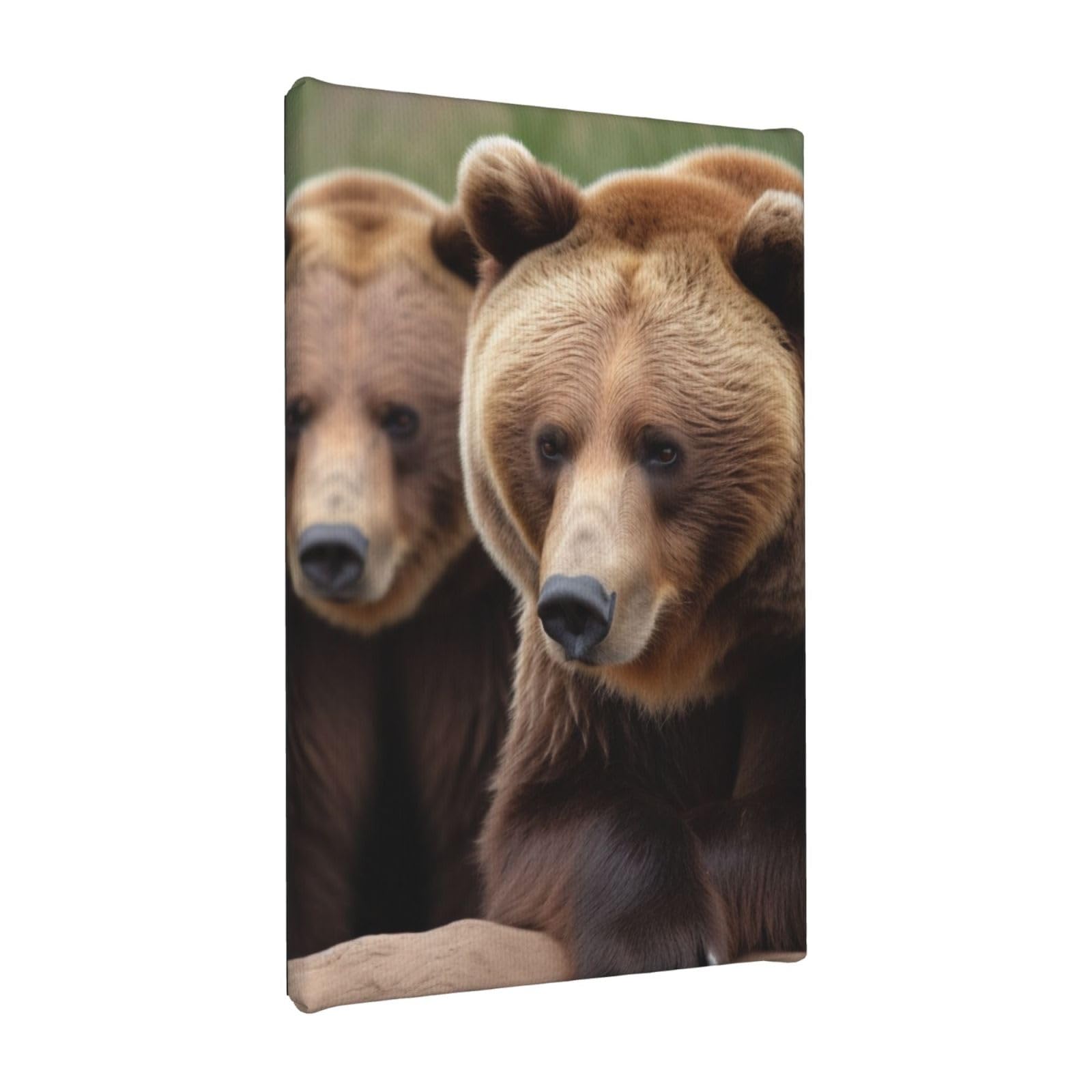 YKLJG Brown Bears Printed Wall Art Canvas Painting 20x30 CM Wooden Framed Picture Painting Artwork Prints for Bedroom Kitchen Home Office Decor