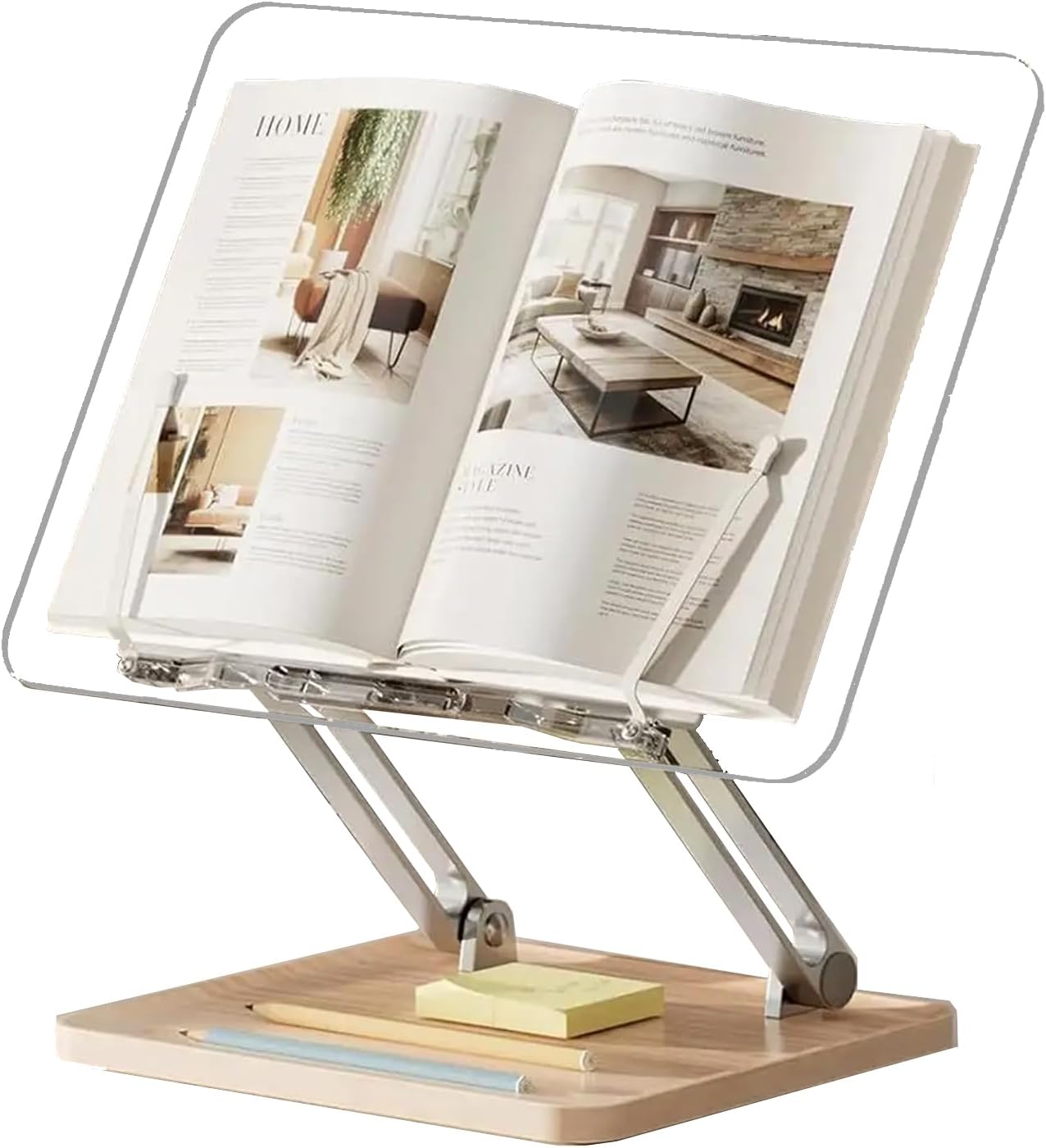 THE WHITE SHOP Adjustable Acrylic Book Stand for Reading, Book Holder with Pen Slot, Foldable Desktop Riser for Laptop, Recipe, Textbook - Hands-Free,Stand, Clear Design