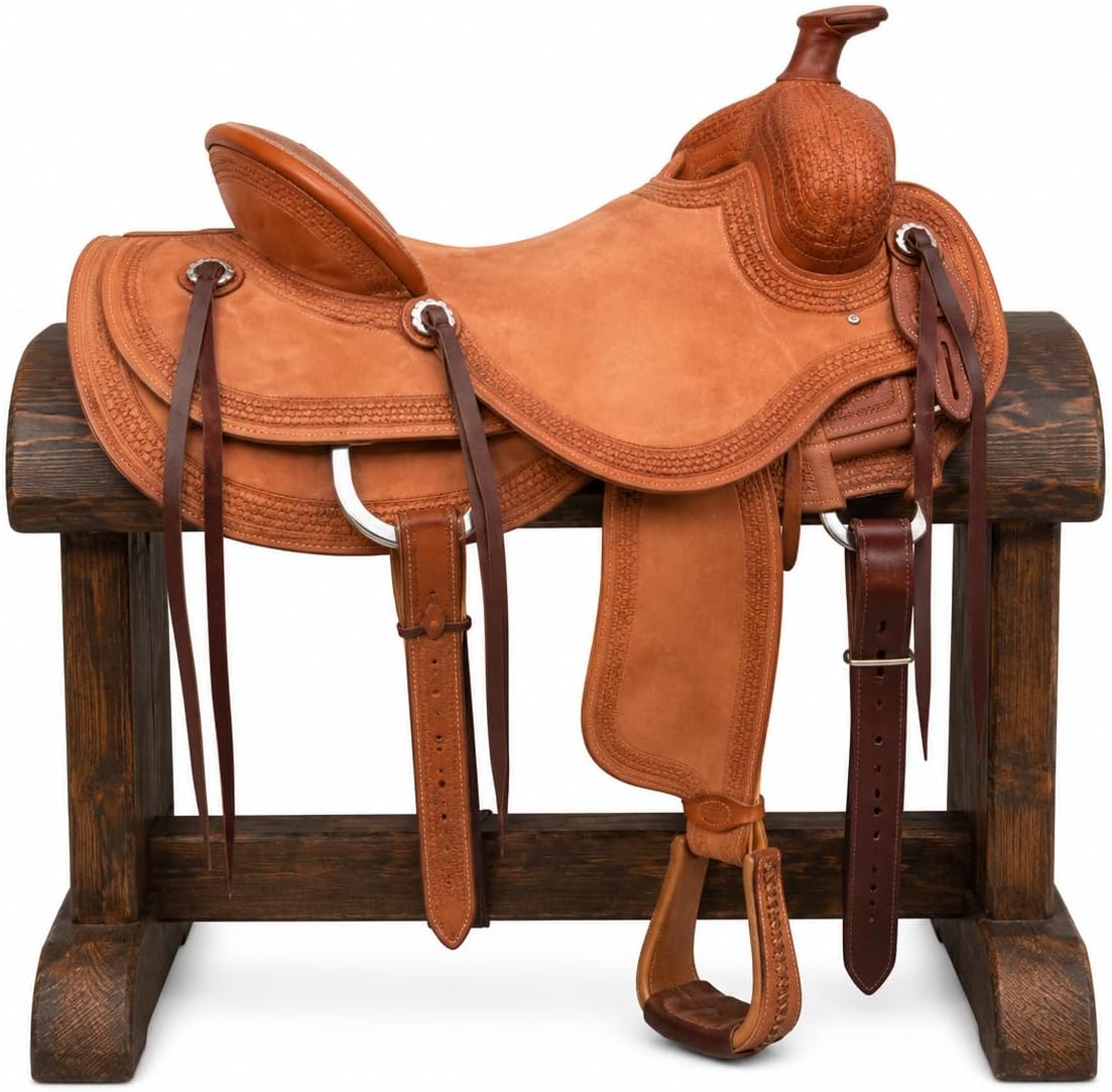 Wade Horse Saddle Tree A Fork Roping Ranch Work Handmade Tooled Carved Premium Leather Western Equestrian Trail Tack Adult & Pony Horse Riding Saddle, Size: 10-18 inch Seat, EV-163
