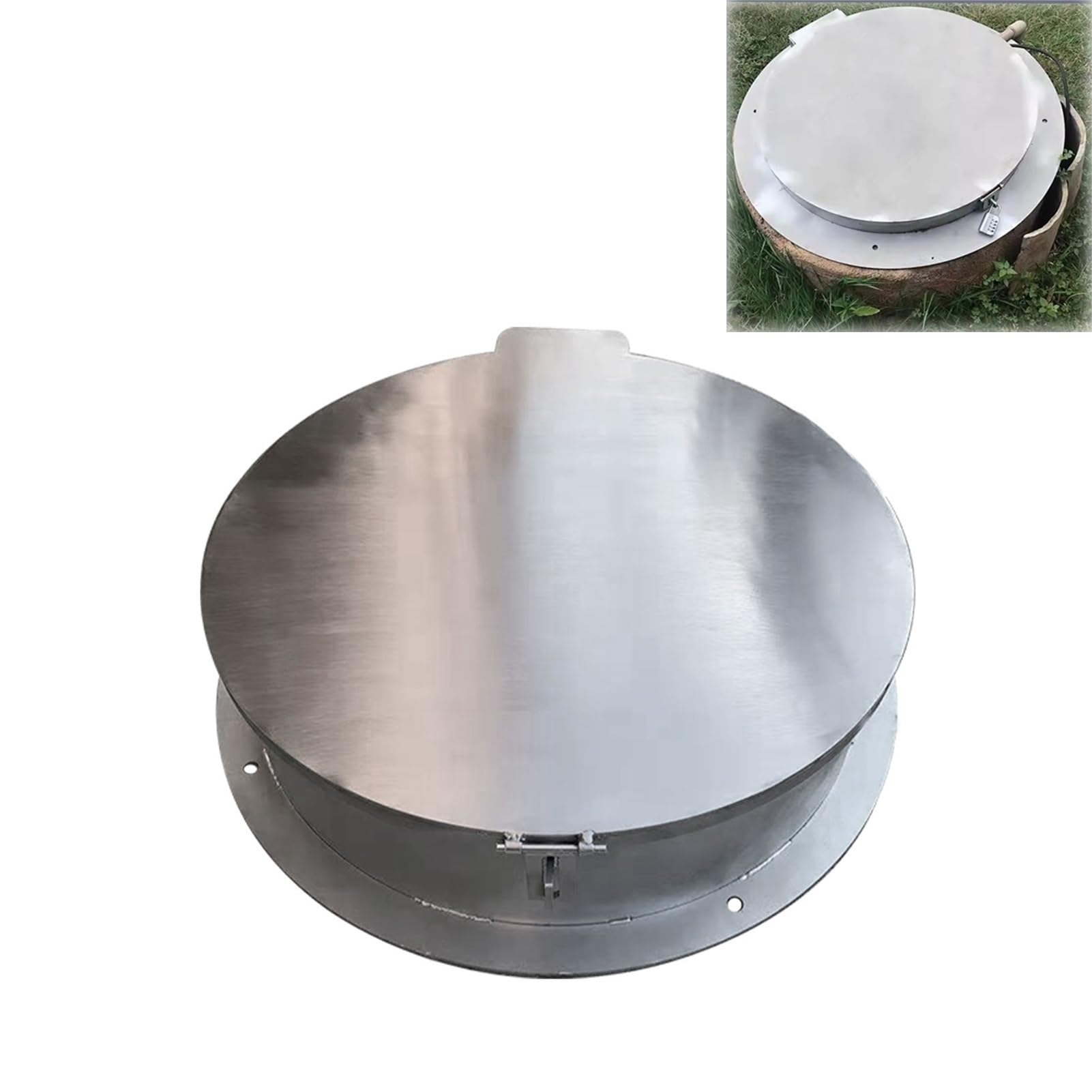 Copertura per pozzetto bloccabile, patta a 90°, copertura rotonda per albero, coperchio di scarico in acciaio inox, copertura di accesso per fognature pesanti (70 cm / 27.5in) per soluzioni di