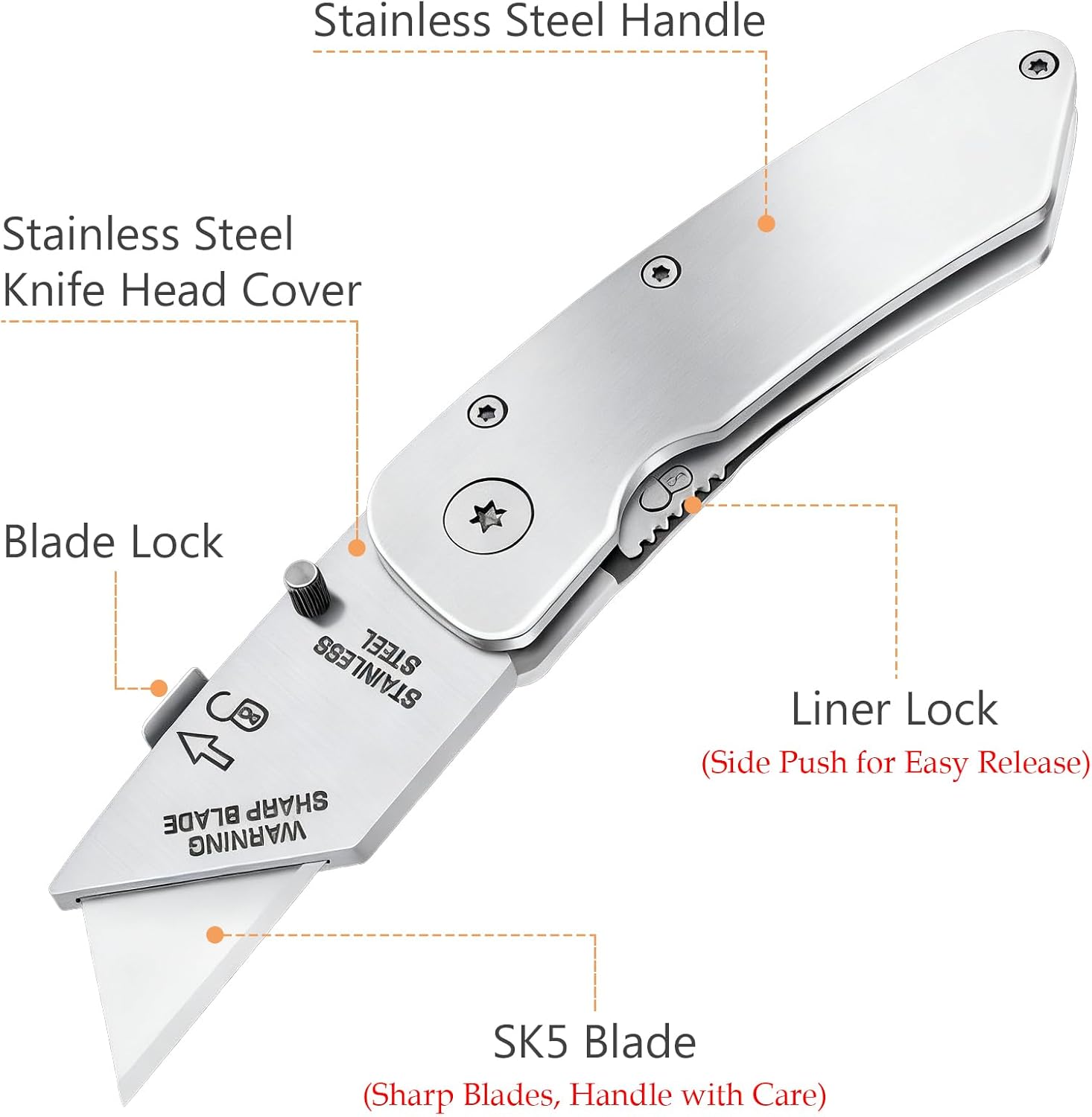 2-Pack Folding Utility Knife, All-Metal Heavy Duty Box Cutter with Quick Change Blade - Stainless Steel Razor Knife for Cartons, Cardboard & Boxes, Pocket Knife with Clip, Includes 20 Extra Blades