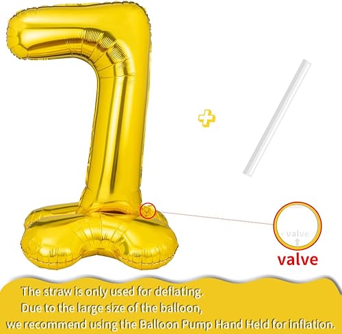 Miniatura 2 de Globo dorado de 50 pulgadas con pedestal del número 7, globo de aluminio autónomo para fiesta de cumpleaños de niños de 7 años o suministros de