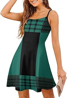 Vestido corto sin mangas para mujer, a cuadros, color verde y negro