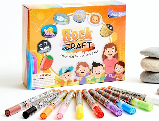 RockCraft Rock Painting Kit Includes 9 Large Decorative Stones With 10 Unique Acrylic Paint Pens | Arts And Crafts Stone Painting Kit Fun For Kids And Adults
