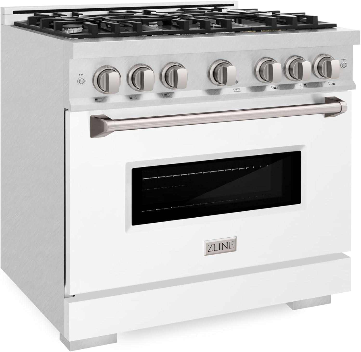 ZLINE 36 in. 5.2 cu. ft. Classic Dual Fuel Range with 6 Burner Gas Cooktop and Electric Convection Oven in Satin Stainless Steel with White Matte Door (CDRS-WM-36)