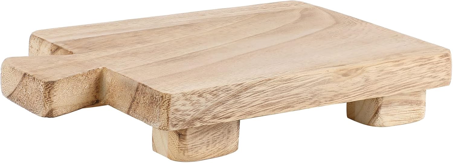 Honeydak Wood Pedestal Stand Riser Wooden Footed Tray for Home Bathroom Kitchen Wooden Soap Holder for Bottles Plant Makeup Tissues Guest Towel Jewelry Soap(1.57 x 6 x 9 Inch,Classic Color)
