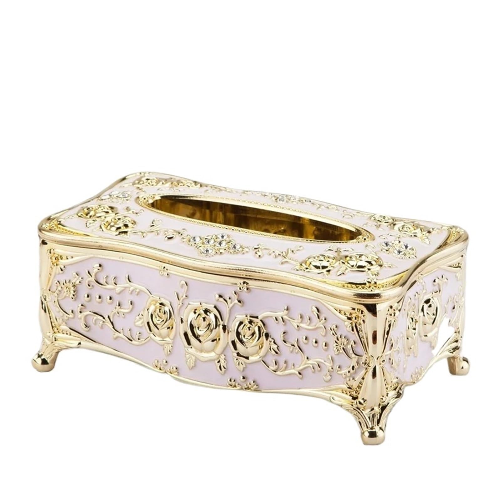 Tissue Box Home Storage Tissue Paper Box Case Cover Napkin Toilet Holder Toilet Paper Case Facial Tissues Box Organizer(Gold Light Pink)