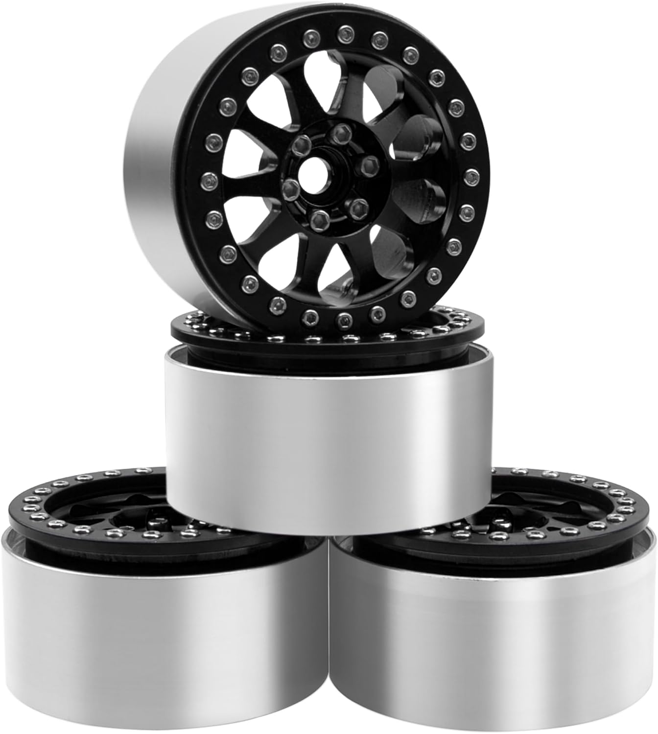 ShareGoo 4PCS Metal 2.2" RC Crawler Beadlock Wheels 35mm Compatible with 1/10 Traxxas TRX4 Axial SCX10 Wraith 90048 90018 RR10 RC Crawler Car (Black)