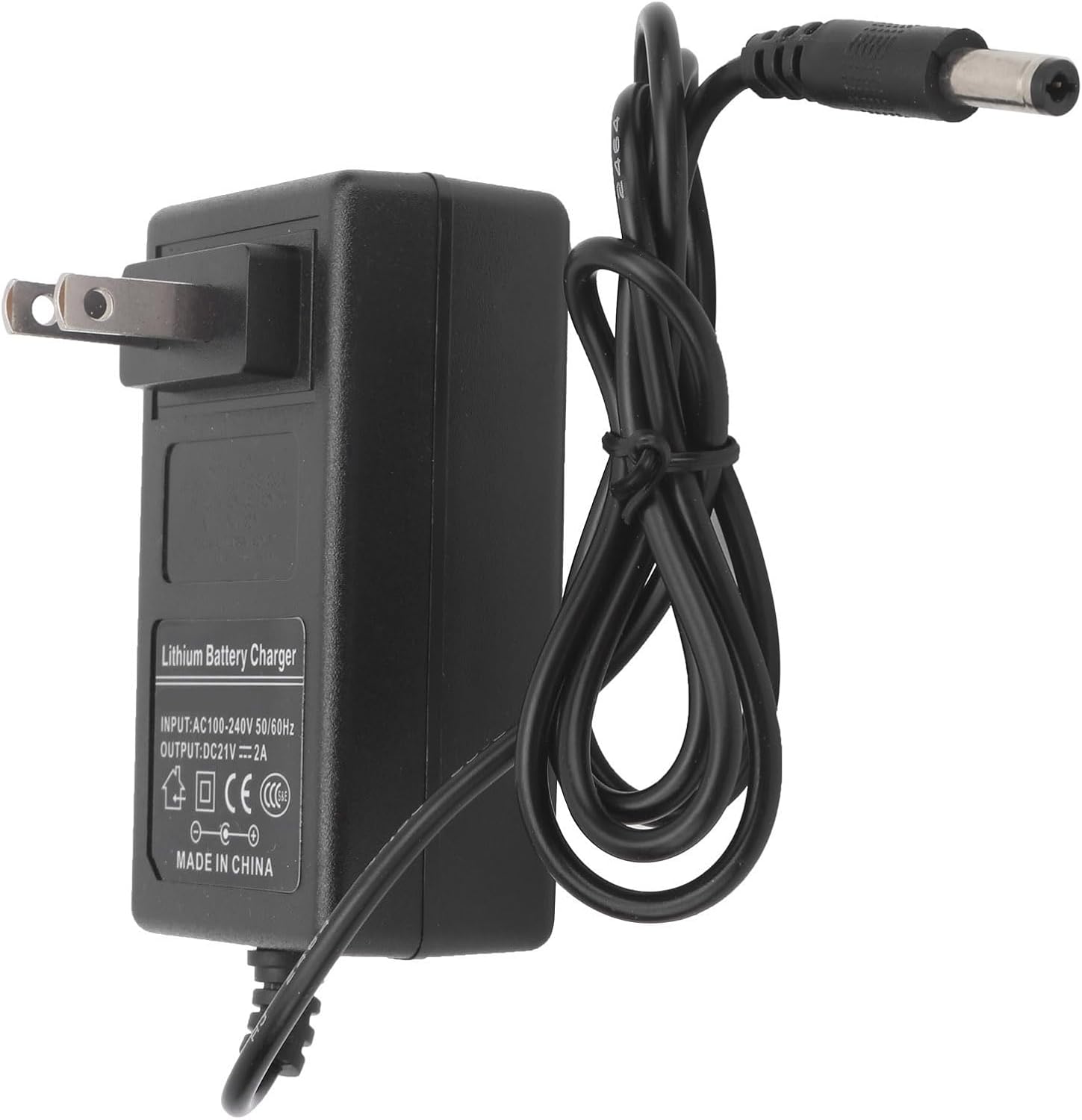 21V 2A Rechargeable Lithium Battery Charger, AC Power Adapter with Overvoltage, Compatible 100-240V US Plug