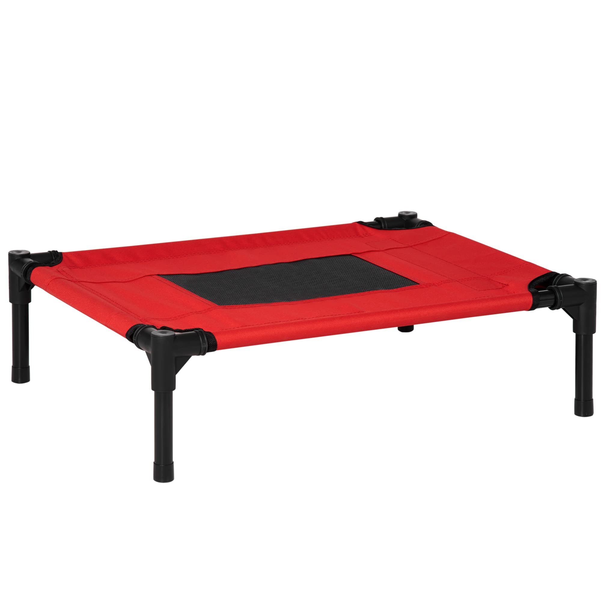 PawHutElevated Pet Bed Portable Camping Raised Dog Bed w/ Metal Frame Black and Red (Small)