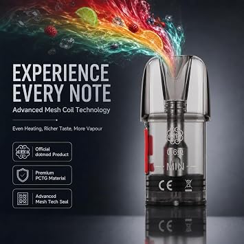 Dotmod dotPod Pro Replacement Pods, Refillable 4-Count 0.6 ohm Mesh Coil Pods for dotPod Pro, Nano & Compatible Kits - Intense Flavour, Side Fill, PCTG Material 0.6Ω 2ml