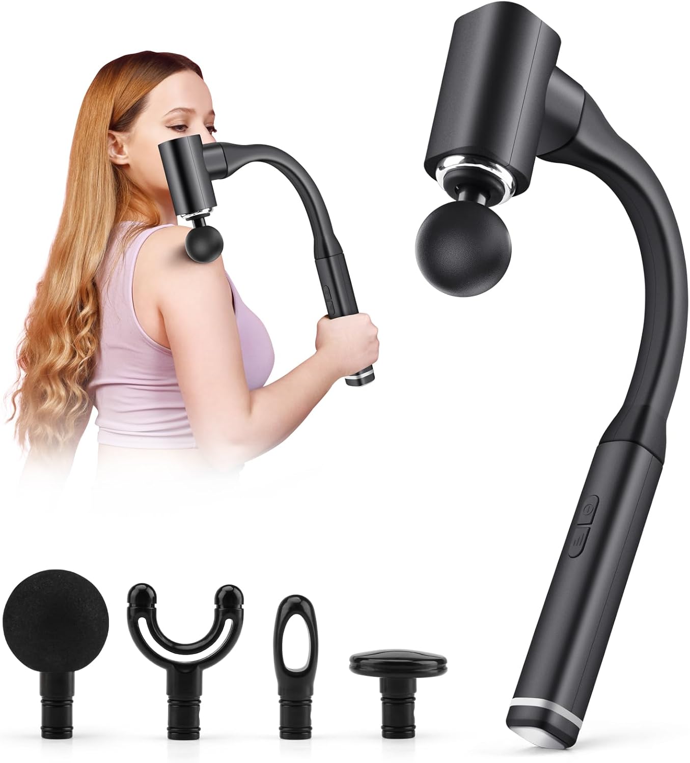 Massage Gun with Upgraded Extension Handle, Back and Neck Massage for Pain Relief, 12MM Portable Muscle Pain Relief for Back, Neck, Waist, 4 Massage Heads & 5 Speed Levels