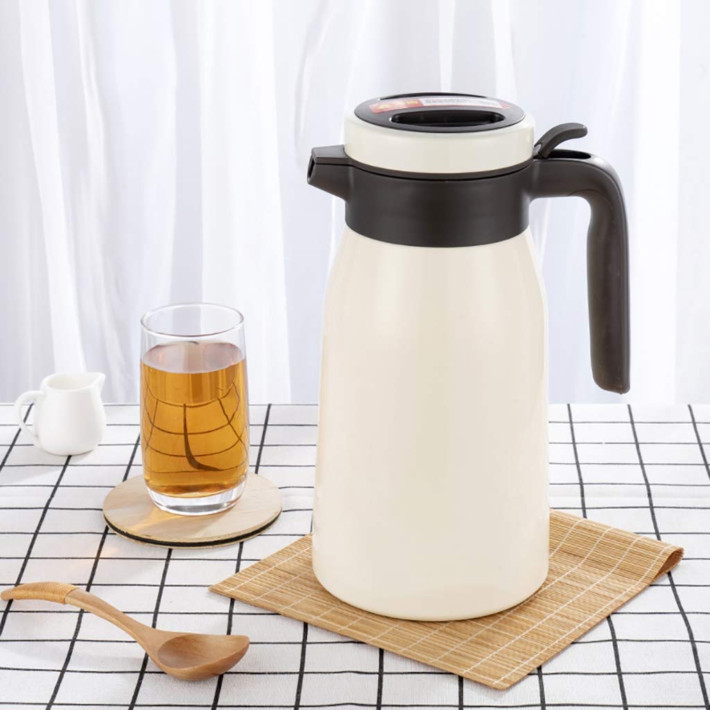 Caraffa Termica in Acciaio Inox da 2 Litri, brocca isolata sottovuoto a Doppia Parete, Display della Temperatura, fiaschetta Termica sottovuoto per caffè, tè, Bevande Calde (Color : White, Size :