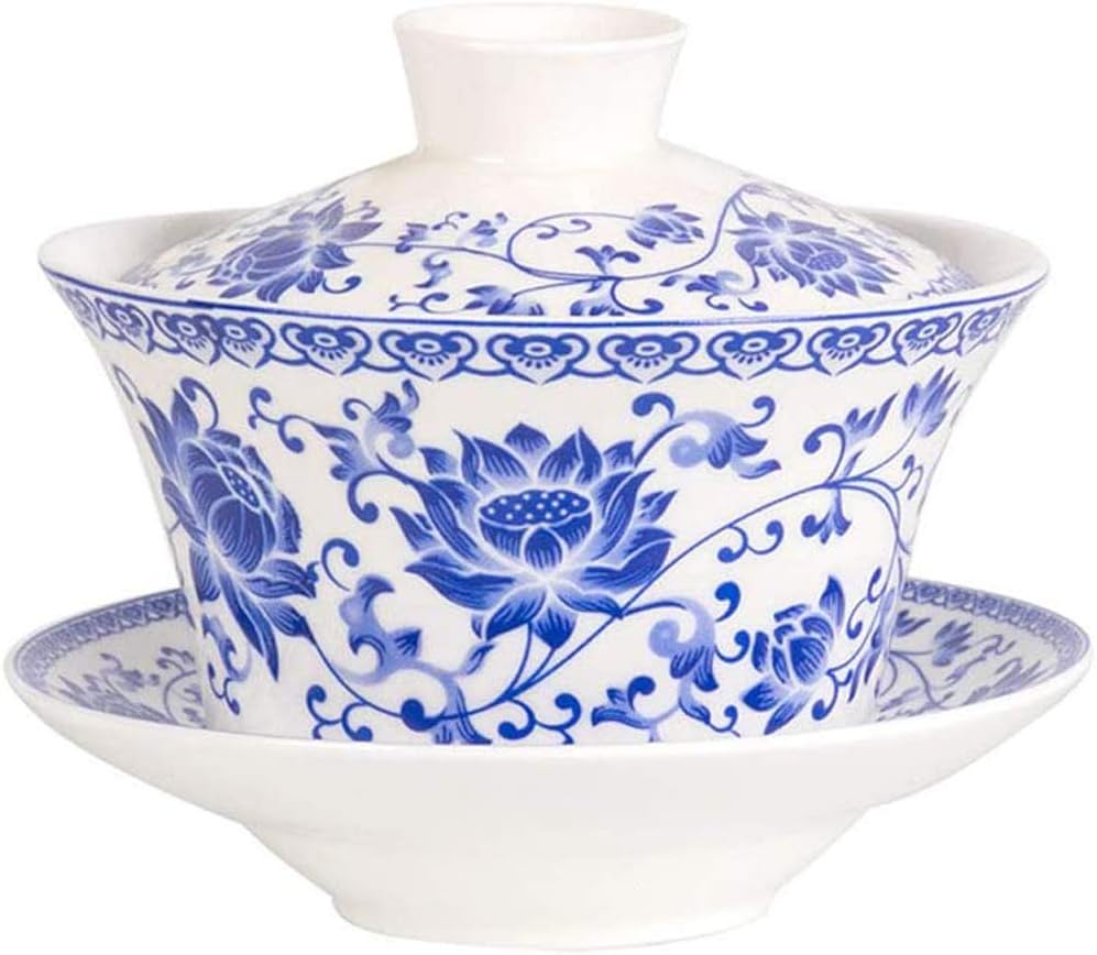 Eplze YBK Tech 10oz Large Gaiwan, Porcelain Kung Fu Tea Cup with Saucer and Lid, Chinese Traditional Gaiwan, Sancai Tea Bowl (2#)