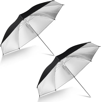 2 Pack 43" Black/Silver Reflector Umbrella Kit, Photography Umbrella Lighting Reflector for Contrast, Concentrative Light, Studio/Outdoor Photo and Video Lighting Accessories 2 * 43" Black