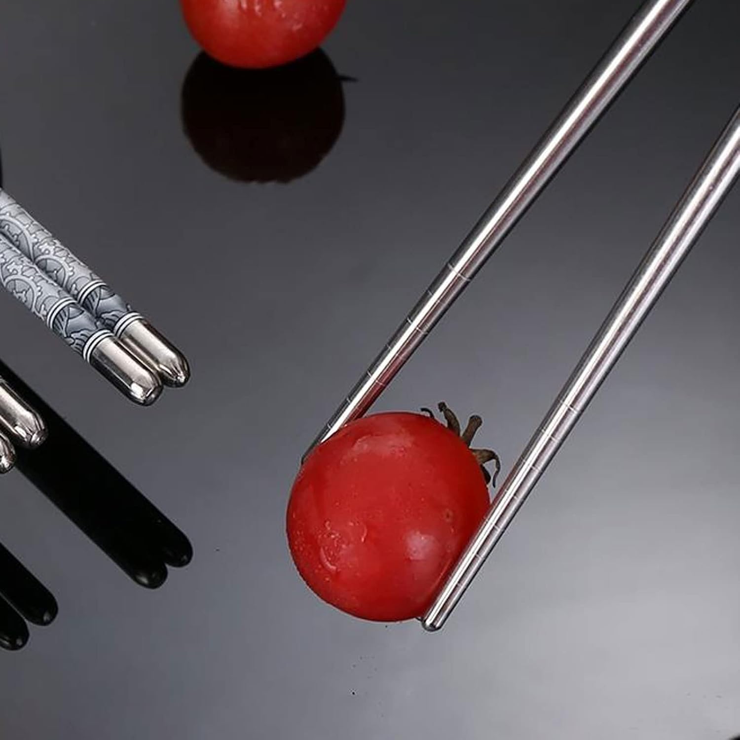 Chopsticks 5 Pairs Reusable Flower Pattern Stainless Steel Chopsticks, Cooking Metal Lightweight