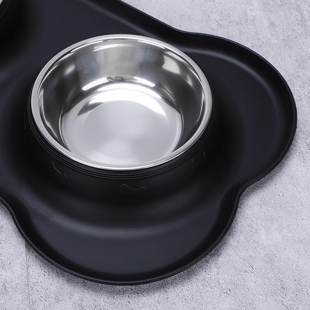 Futternapf-Set aus Edelstahl mit rutschfester Matte, perfekt für kleine, mittelgroße Welpen, Hunde und Katzen, kein Verschütten, Schwarz (Rosa, L)
