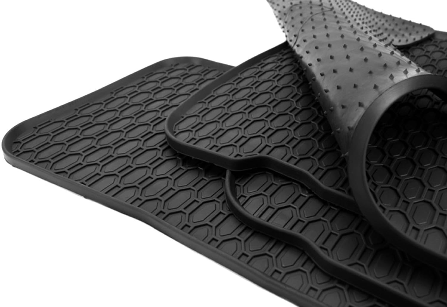 kfzpremiumteile24 tappetini in gomma zerbini di qualità in nero 4x pezzi anteriore e posteriore per qualsiasi tempo | Tappetini per auto di qualità premium su misura con design a nido d’ape resistenti alle intemperie set da 4 pezzi antiscivolo