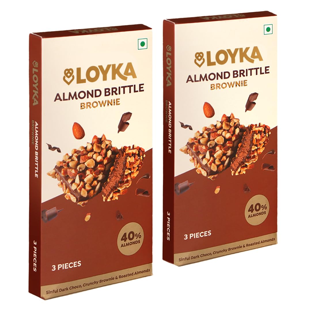 Loyka Almond Brittle Brownie Choco Box - 3 pcs X 2 | Premium Chocolate Gift Hamper |Choco & Nut Dry fruit Delicacy |Roasted California Almonds (40%), Dark Choco & Salted Caramel | 87 gram